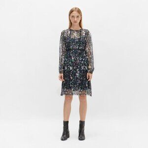 R13 Long Sleeve Mini Dress in Black Botanical - sz Small